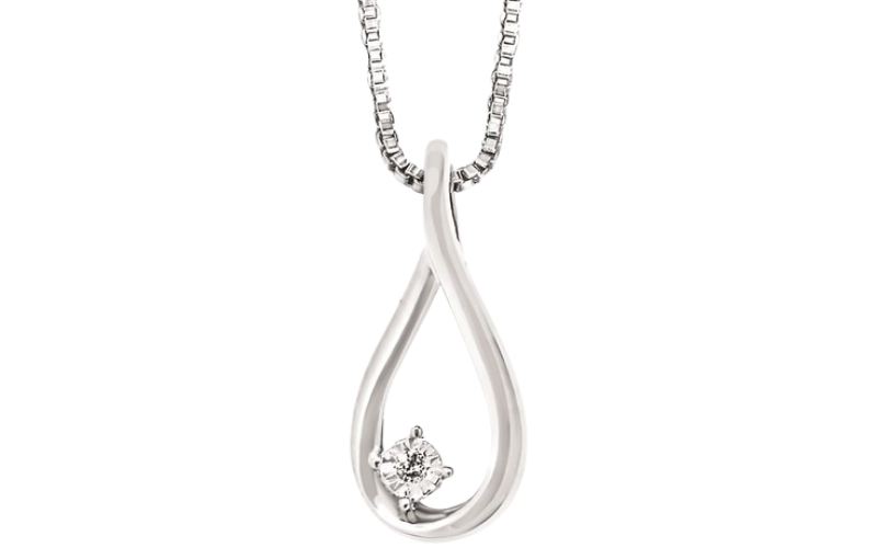 Minimalist silver drop diamond pendant.