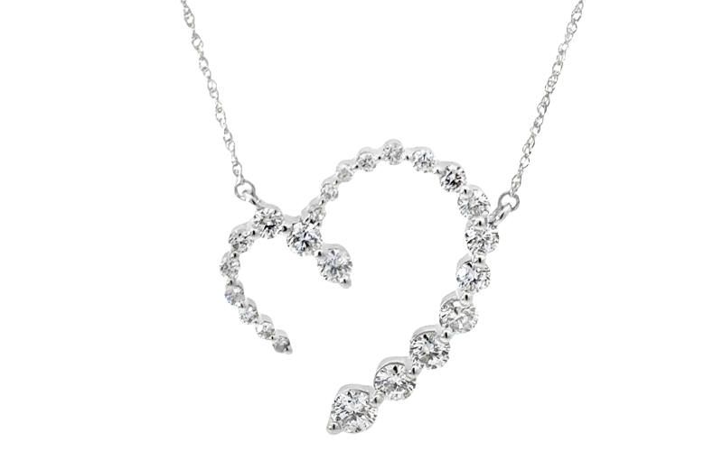 Open heart diamond curved pendant necklace.