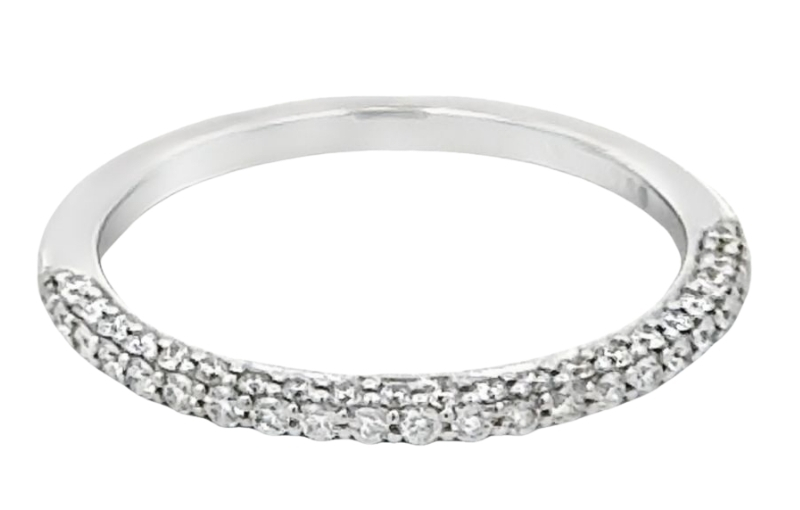 Thin white gold diamond pavé wedding band