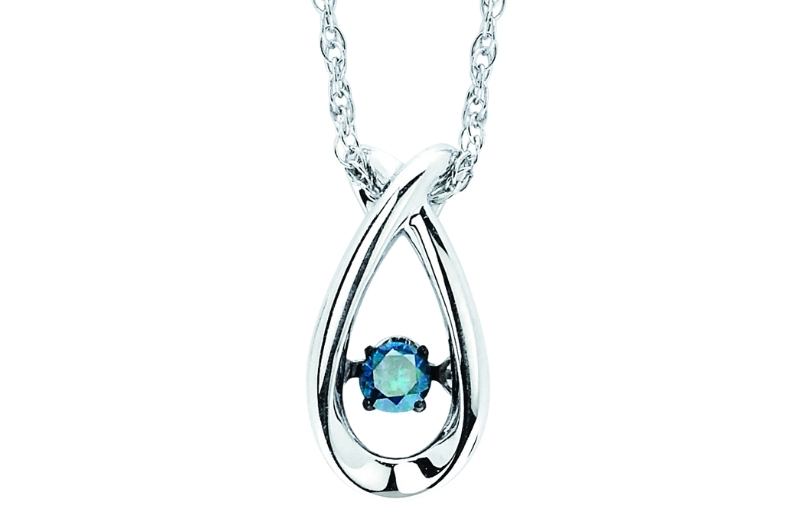 White gold pear pendant blue stone.