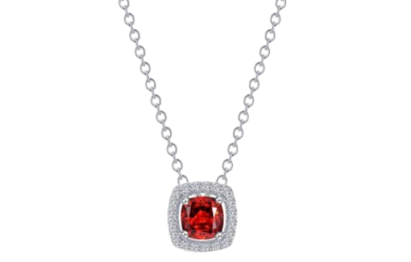 Red gemstone pendant necklace.