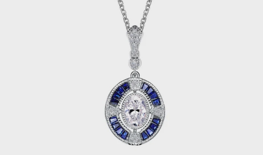 Art Deco inspired Oval sapphire necklace.