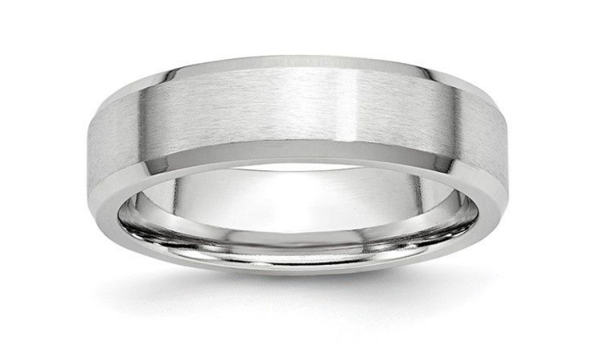 Close-up brushed Cobalt Chrome wedding band.