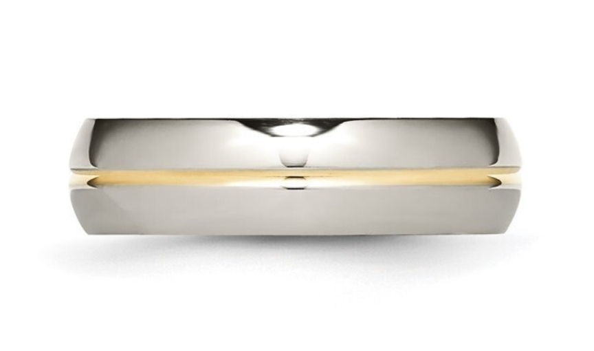 Polished titanium ring gold stripe.