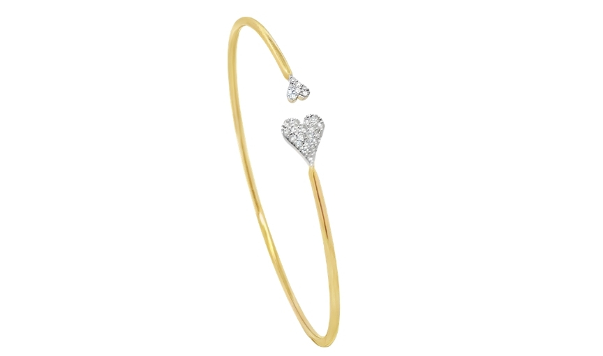 Minimal gold open bangle with diamond heart accents