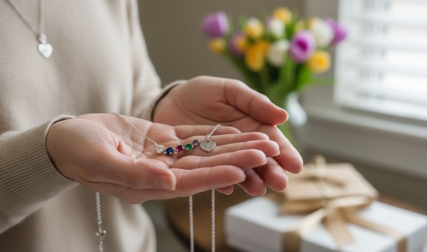 Personalized birthstone necklace Mother’s Day gift