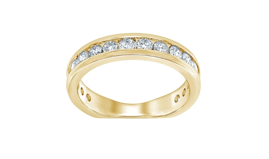Yellow gold channel-set diamond wedding band ring classic
