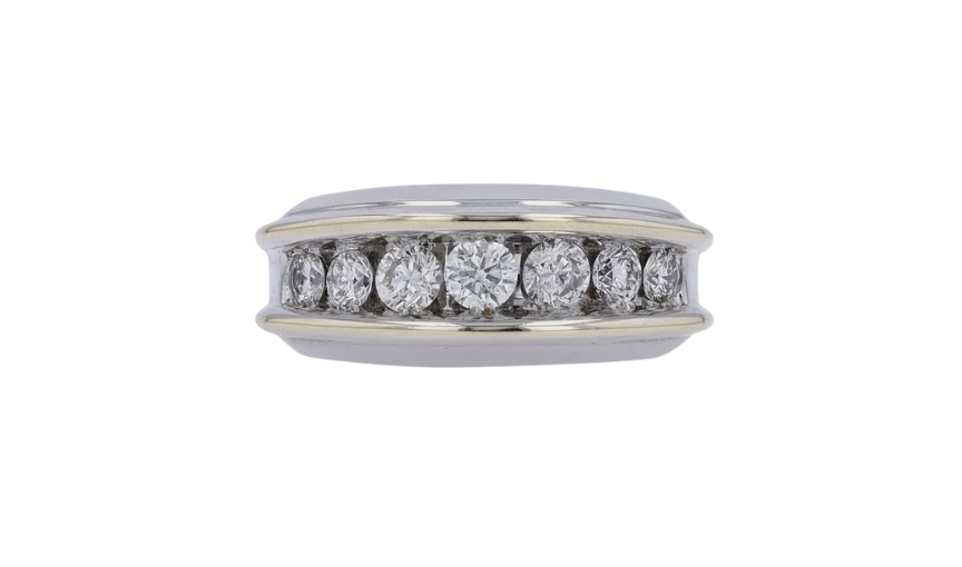White gold channel diamond band with round stones wedding