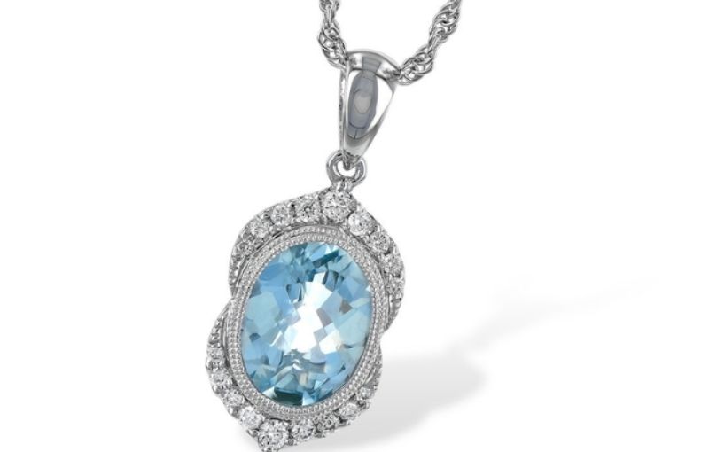 Blue gemstone halo pendant necklace