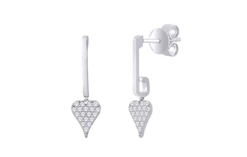 Diamond heart drop earrings white gold