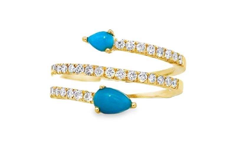 Turquoise and diamond wrap ring gold