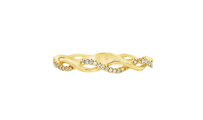 Twisted gold infinity ring with diamond accent band
