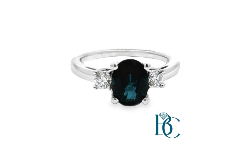 Oval sapphire diamond white gold engagement ring