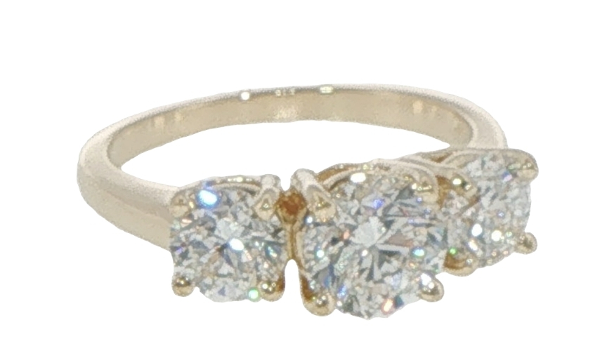 Three stone diamond ring yellow gold classic setting