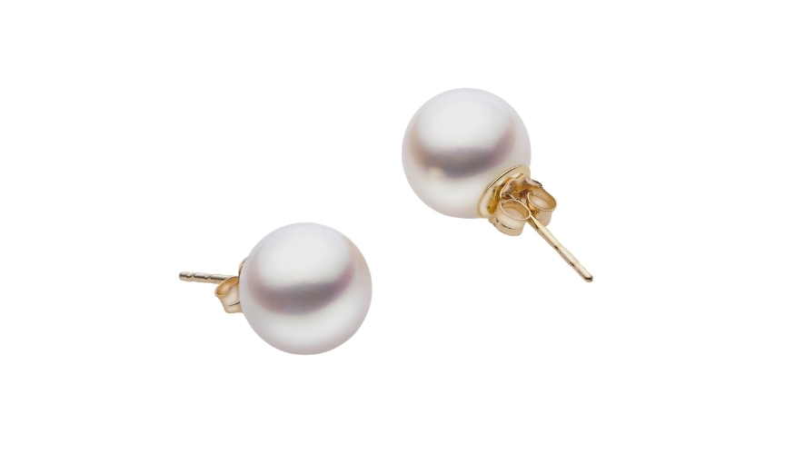 Classic pearl stud earrings with gold post backing