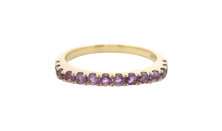 Purple amethyst yellow gold eternity band ring