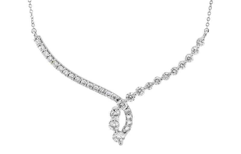 White Gold Curved Diamond Pendant Necklace
