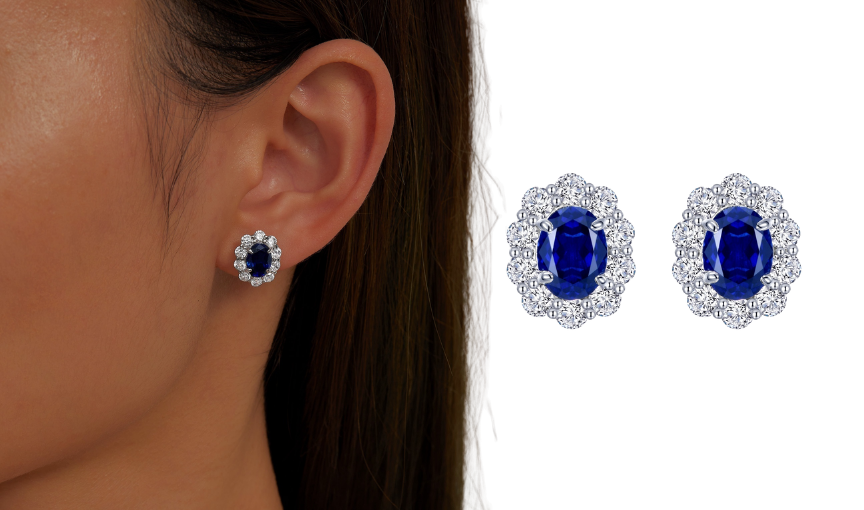 Lab Grown Sapphire Halo Stud Earrings
