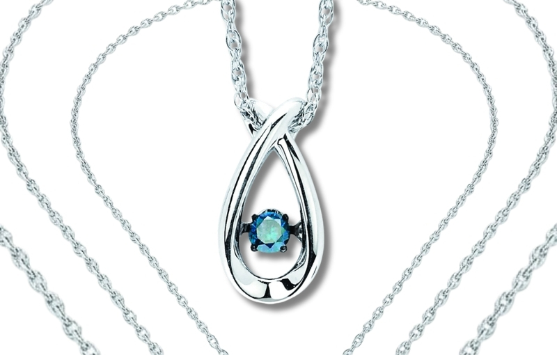 Blue Diamond Teardrop Pendant Necklace