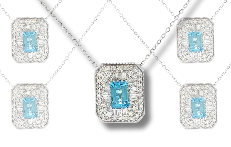 Blue Diamond Halo Pendant Necklace