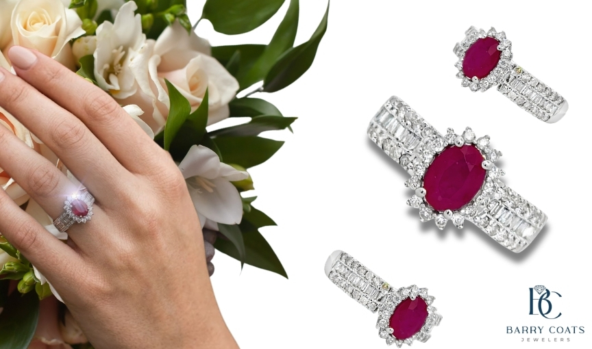 Vintage Ruby Wedding Ring with Diamonds