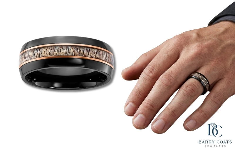 Black Antler Ring with Rose Gold Trim