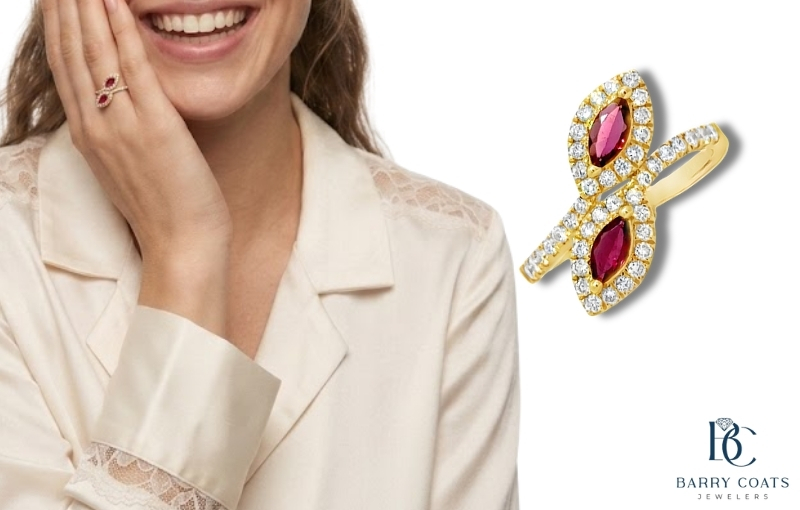 Marquise garnet ring with diamond halo design
