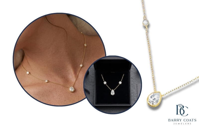 Pear diamond pendant necklace with bezel setting