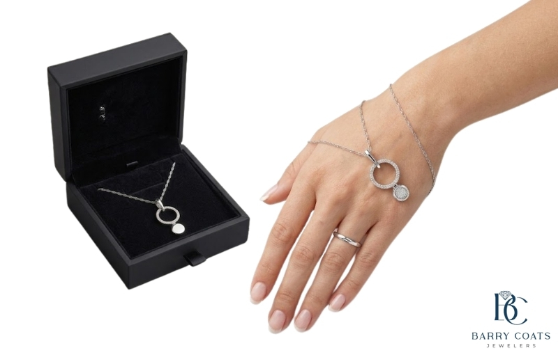 Diamond pavé wedding band on bride's hand