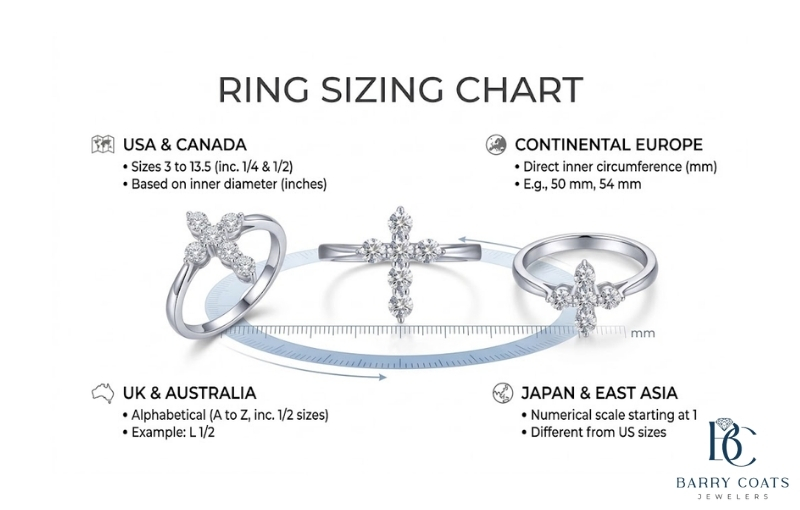 Understanding Global Sizing Standards Image Diamond pavé wedding band on bride's hand