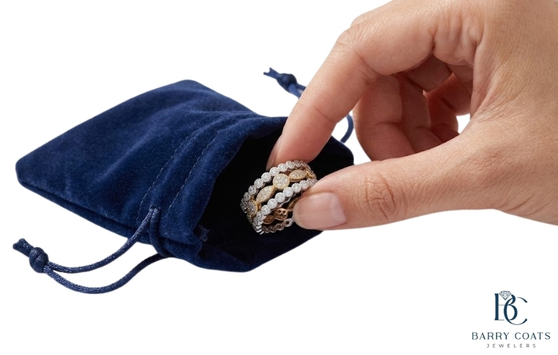 Using Anti Tarnish Pouches and Fabric Wraps Image White gold diamond pavé eternity ring close-up